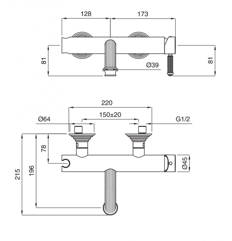 Смеситель для ванны и душа однорычажный Cezares APHRODITE-VDM-03/24-Bi - Вид №1