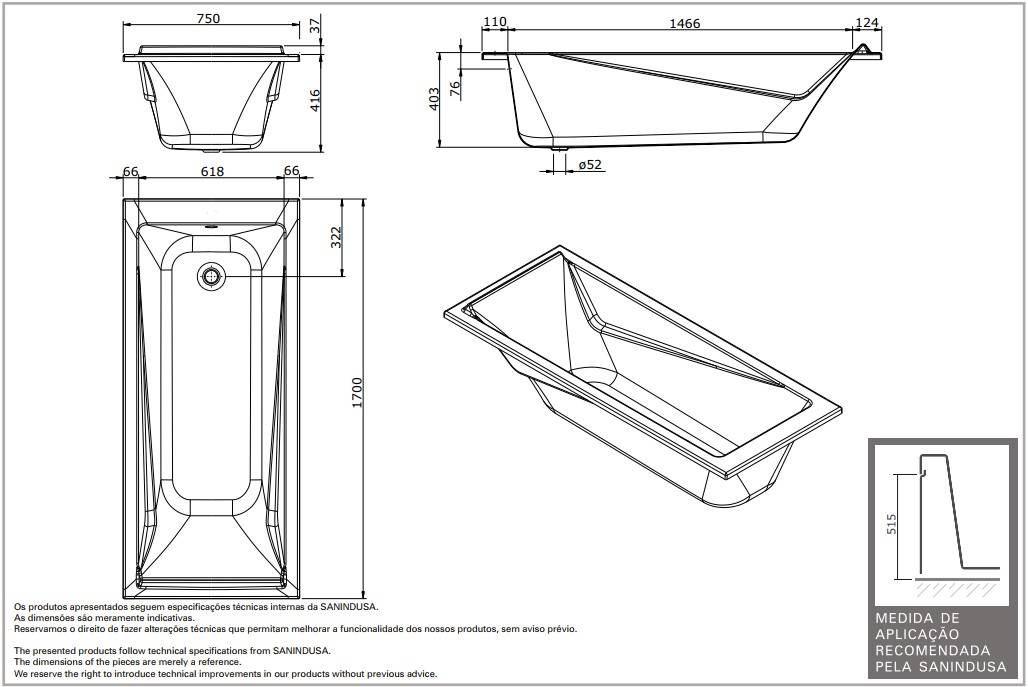 Ванна акриловая Sanindusa Easy 170x75 8069000000 - Вид №1