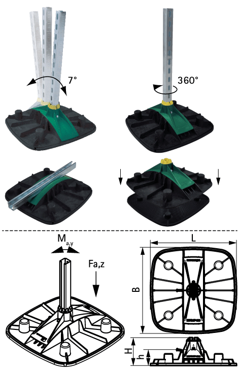 67685001 BIS Yeti® 480 Кровельные опоры (BUP1000) монтаж оборудования на кровле walraven  - Вид №1