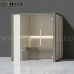 Effegibi ONEFILO H LO61010002 Хаммам. Установка: к стене. Левая дверь. Мощность: 4,5 кВт макс. Размеры: длина 214 см, ширина 171 см. Отделка: матовый лакированный серый аллюминий и бежевый ламинат из керамогранита.