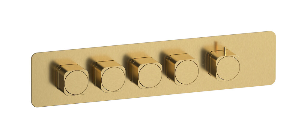 External part of thermostatic 4 ways, square plate, horizontal, soft handle WE ARE IB eua426osneo_1 Brushed Gold Aqua