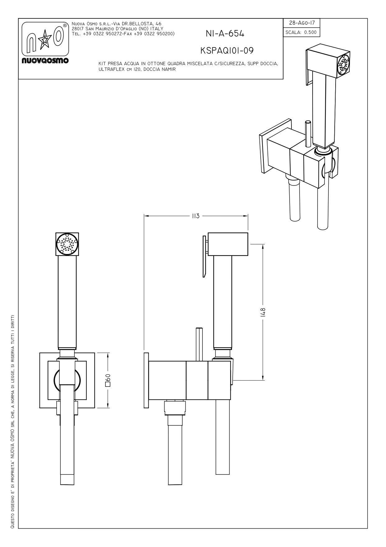 KSPAQ101-09NS Гигиенический душ со смесителем , брошированный никель Graffio Namir  - Вид №2