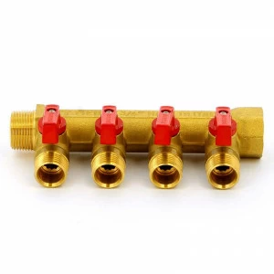 Коллектор НВ 3/4" с кранами с утолщенными стенками TIEMME 4 выхода 1/2"Н 36мм