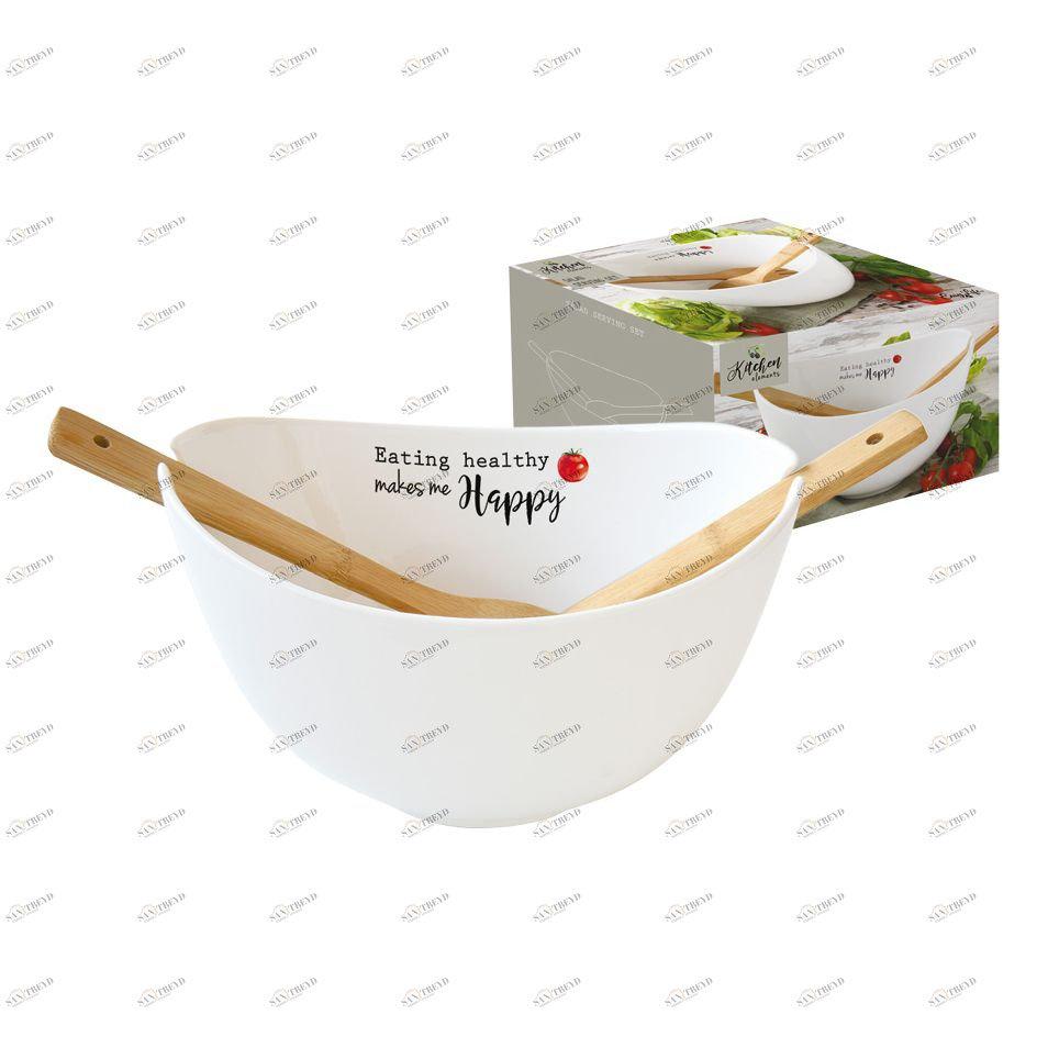 Салатник фарфоровый белый с ложками в подарочной упаковке Kitchen Elements EASY LIFE KITCHEN ELEMENTS 00-3946707 Белый 