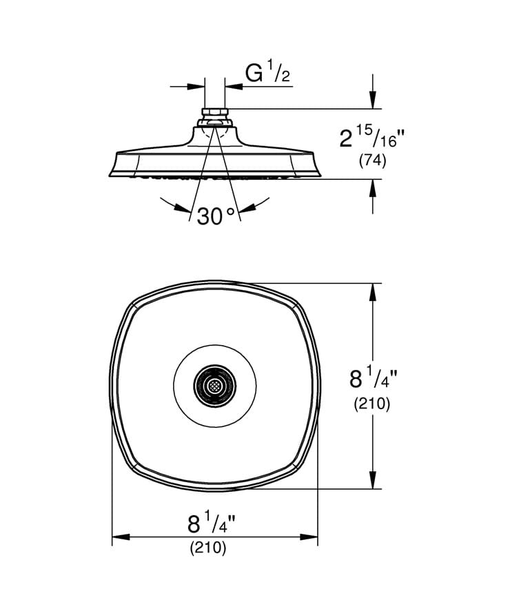 Потолочная насадка для душа с фиксированной струей с системой защиты от накипи Grohe RAINSHOWER GRANDERA 210 ARCH-00070066 - Вид №2