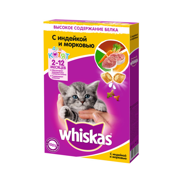 ПР0029603 Корм для котят подушечки с молоком индейка, морковь WHISKAS 