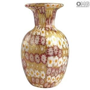 4307 ORIGINALMURANOGLASS Ваза миллефиори красная с золотом из муранского стекла - муранское стеклоs OMG 11 см