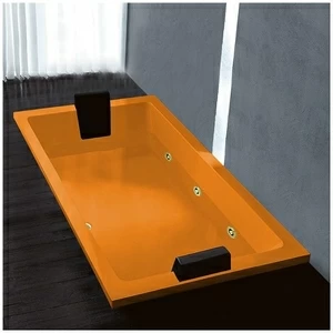 Ванна Gruppo treesse Quadra 181 V0717-SX-OZ оранжевая с золотой фурнитурой и гидромассажем прямоугольная встроенная левая