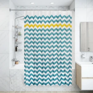 Штора для ванны Olbia SWC-90 с кольцами 180х200 см, полиэстер, цвет голубой/жёлтый