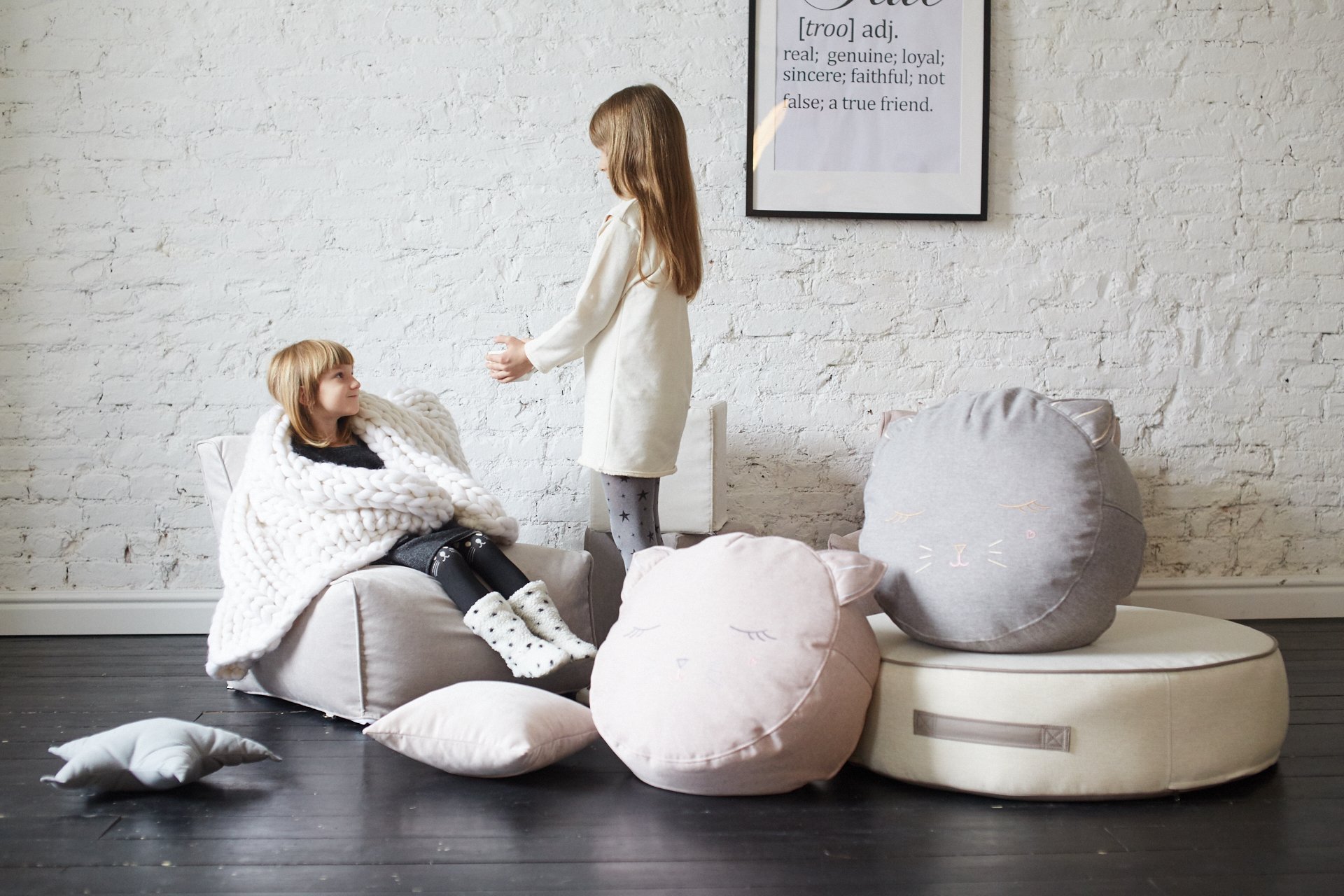 Пуфик-котик детский с вышивкой рогожка серый Kiton 5 МАСТЕРСКАЯ КРЕСЛО  335308 Серый Santreyd  - Вид №4