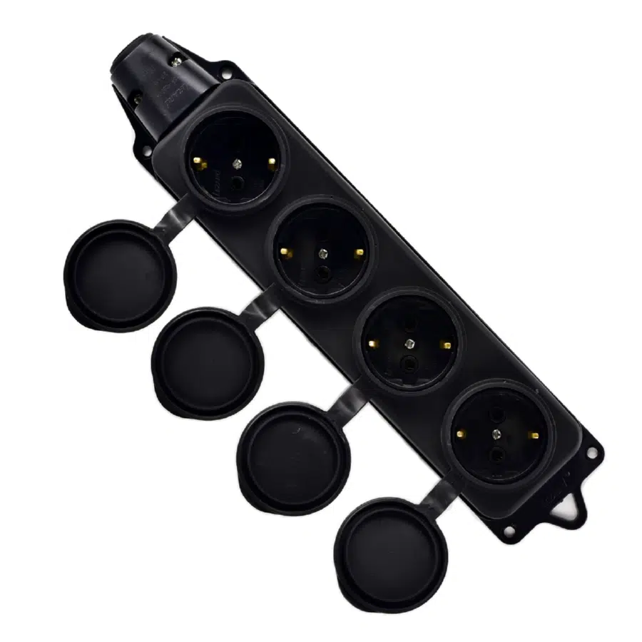 Розетка наруж. уст-ки 4-ая с заглушками 2Р+РЕ 1х16А 220-240V (каучук) черный LEZARD 106-0400-0107 - Вид №6