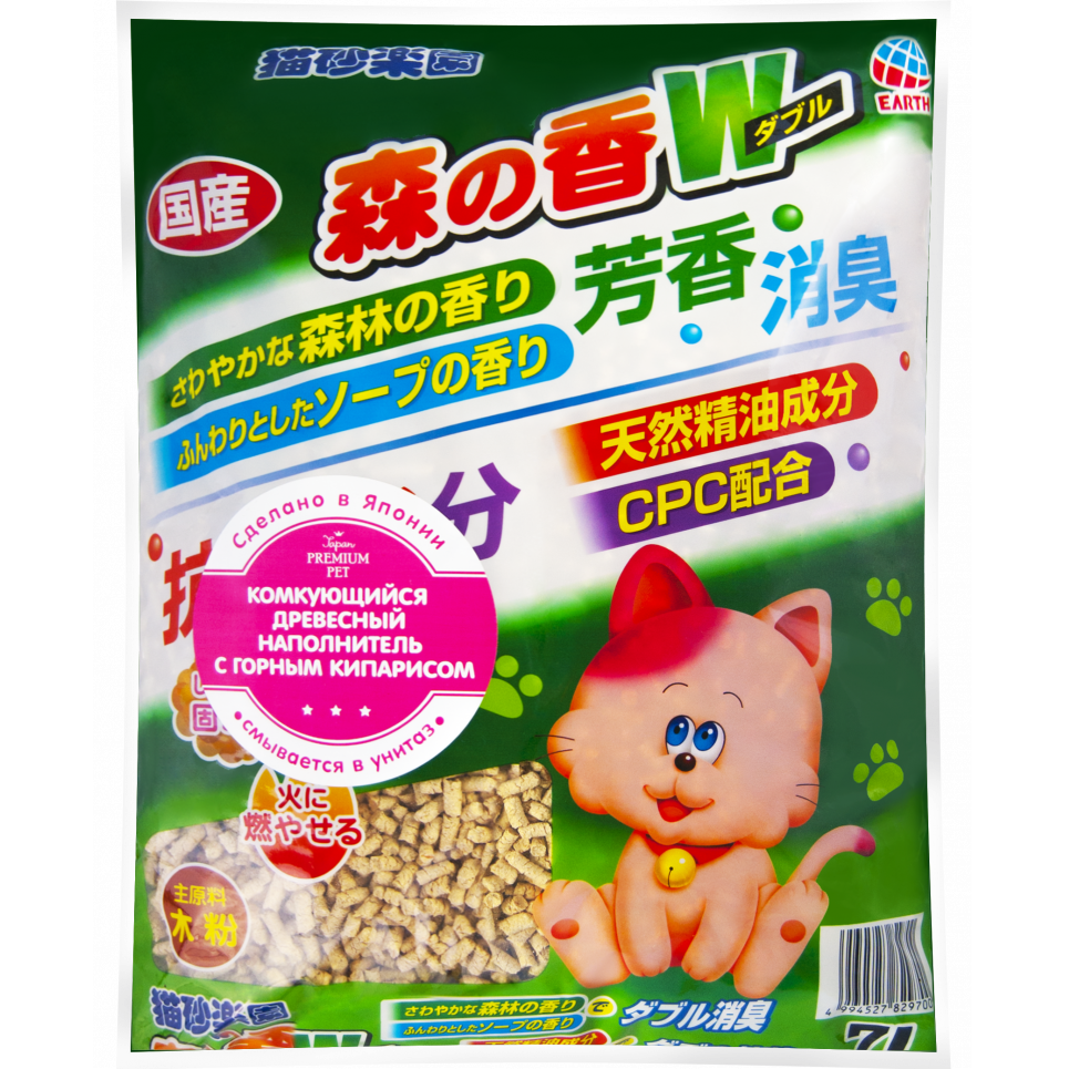 ПР0046983 Наполнитель для кошачьего туалета ультракомкующийся древесно-целлюлозный с кипарисом, 7л Japan Premium Pet 