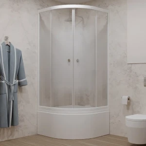 Душевой уголок Triton Лайт Б 1/4 круга с высоким поддоном 90x90 см белый профиль матовое стекло раздвижной