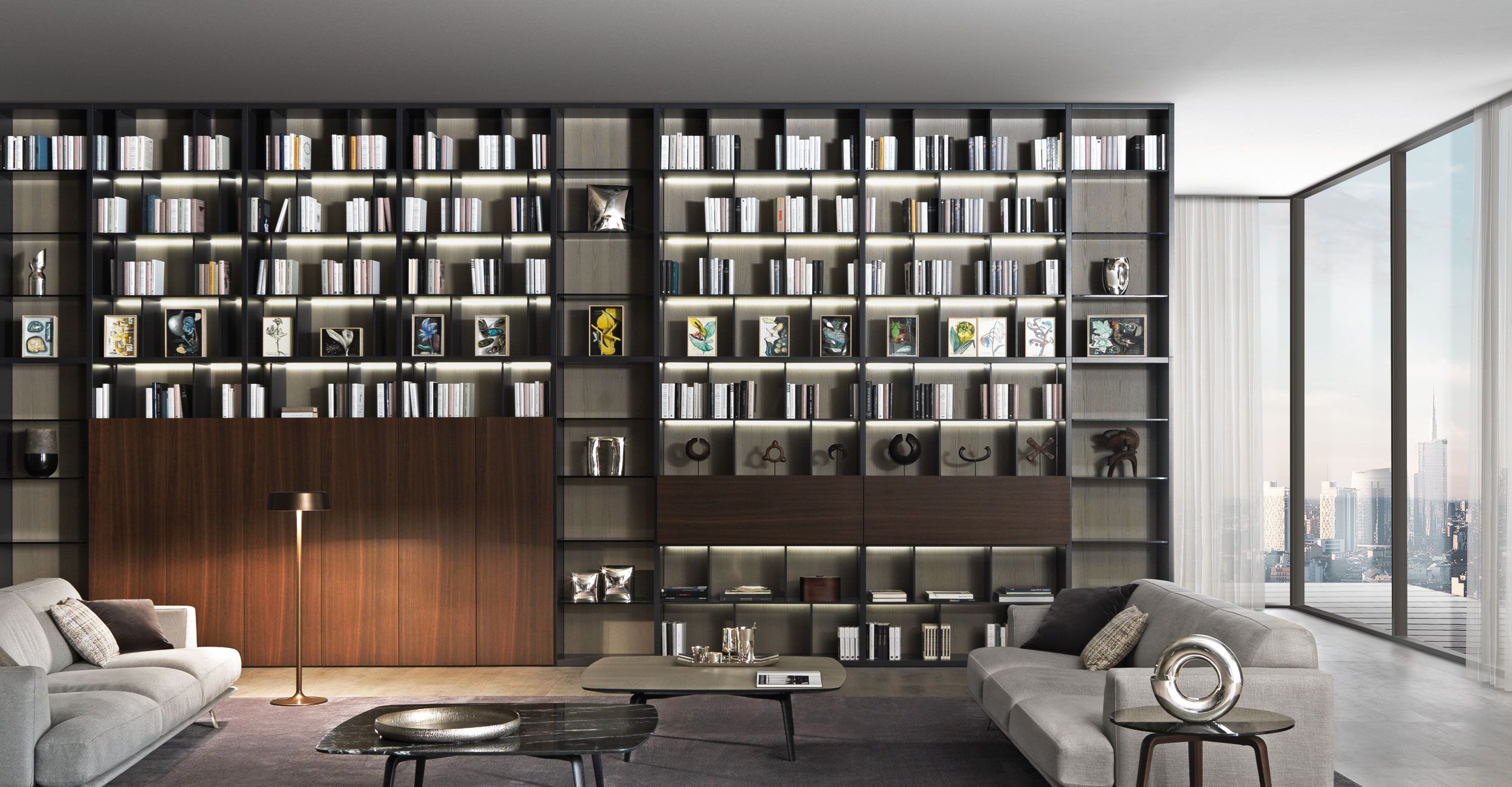 Деревянный книжный шкаф с креплением пол-потолок MisuraEmme CROSSING ARCH-00053413 - Вид №2