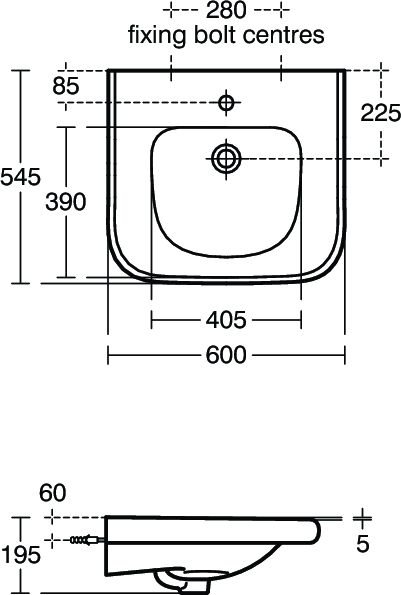 S216701 Раковина для инвалидов 60 см Ideal Standard CONTOUR - Вид №1