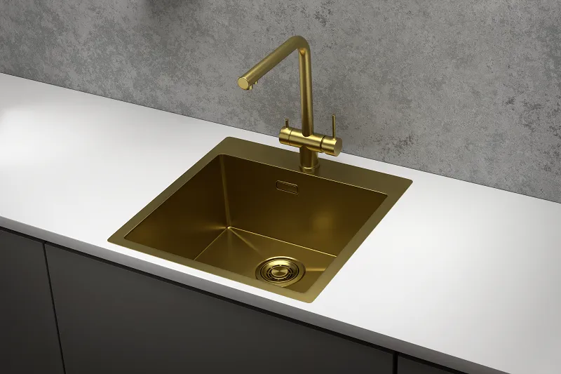 5151, ЗОЛОТО САТИН, стальная кухонная мойка GRANULA 5151-ST338