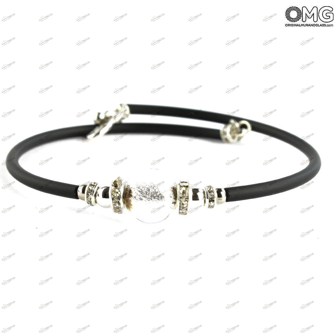 3720 ORIGINALMURANOGLASS Браслет Прозрачная Жемчужина - с серебром - муранское стекло OMG 18 см 