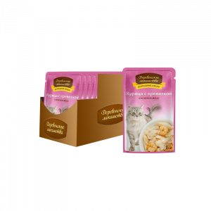 ПР0046897*12 Корм для кошек Курица с креветкой в нежном желе пауч 70г (упаковка - 12 шт) ДЕРЕВЕНСКИЕ ЛАКОМСТВА