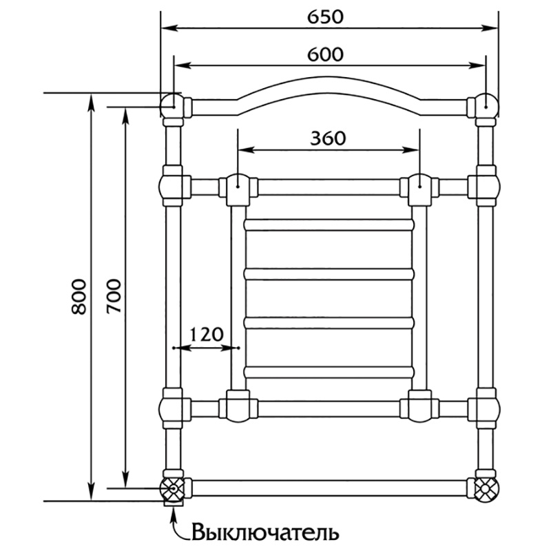 Полотенцесушитель MIGLIORE Edward DX ML.EDW-EL.501, 60 x 80 см электрический, бронза, провод справа ML.EDW-EL.501.BR - Вид №1