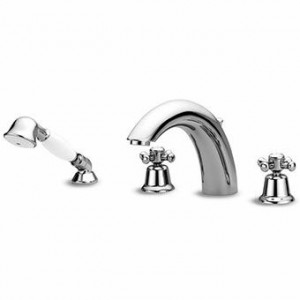 Z46246.8008 Смеситель для ванны настенный на 4 отверстия с фиксированным изливом, вытяжной душ Z9472P.C, гибкий шланг 1500 мм. Zucchetti Delfi