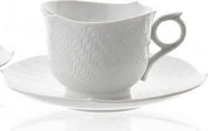10664303 Meissen Набор из 2 чашек для завтрака с блюдцами 300мл "Игра волн, рельеф, белый" Фарфор