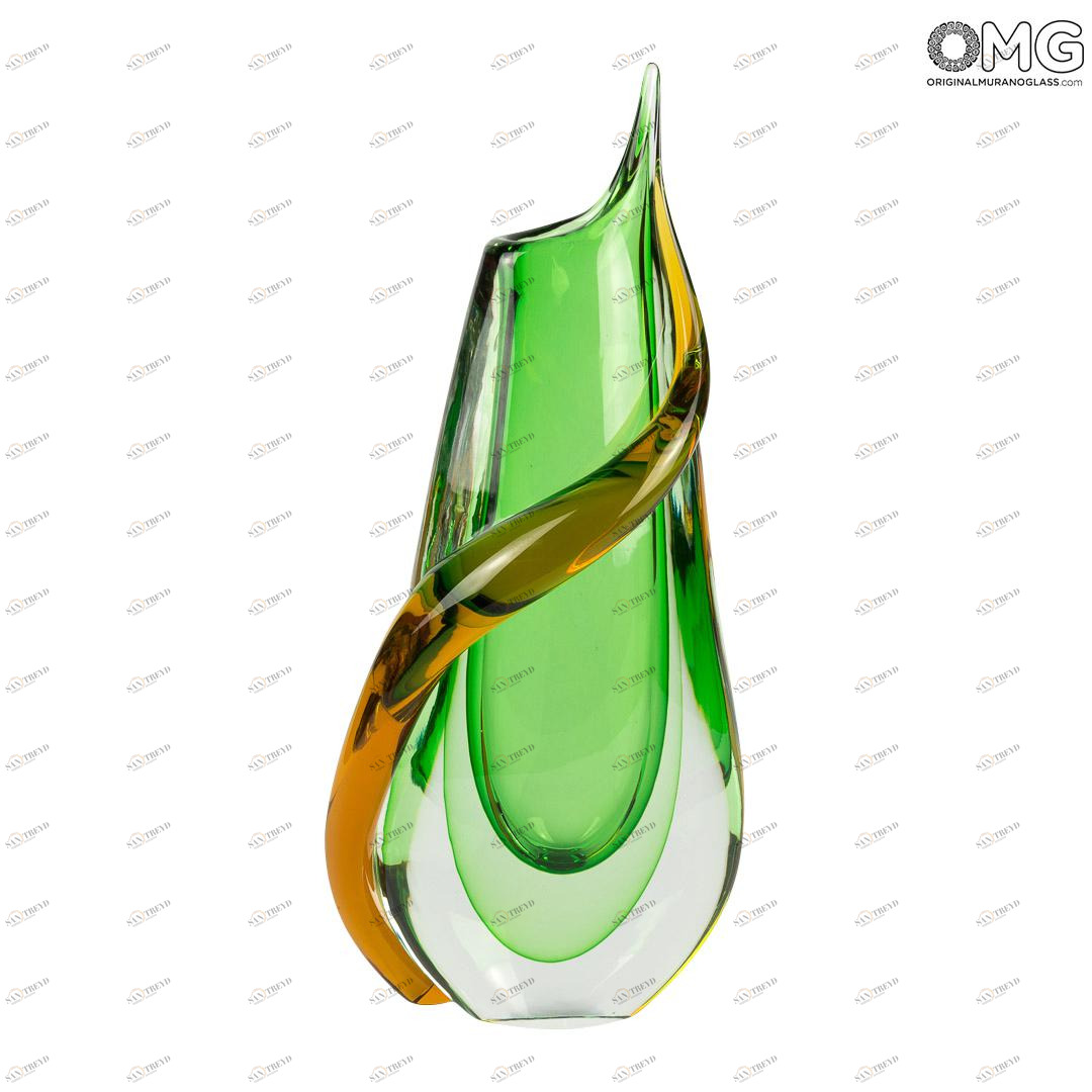 2883 ORIGINALMURANOGLASS Ваза Калла - насыщенный зелёный - соммерсо - Original Murano Glass OMG 20 см 