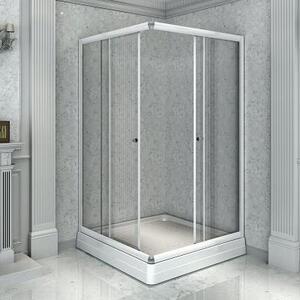 Душевой угол 110 (квадратный), стеклянные шторки (прозрачные), поддон на раме-подставке с устройством слива, профиль белый