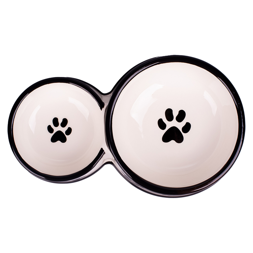 ПР0059059 Миска для собак двойная, белая с лапками 100мл и 220мл КерамикАрт 