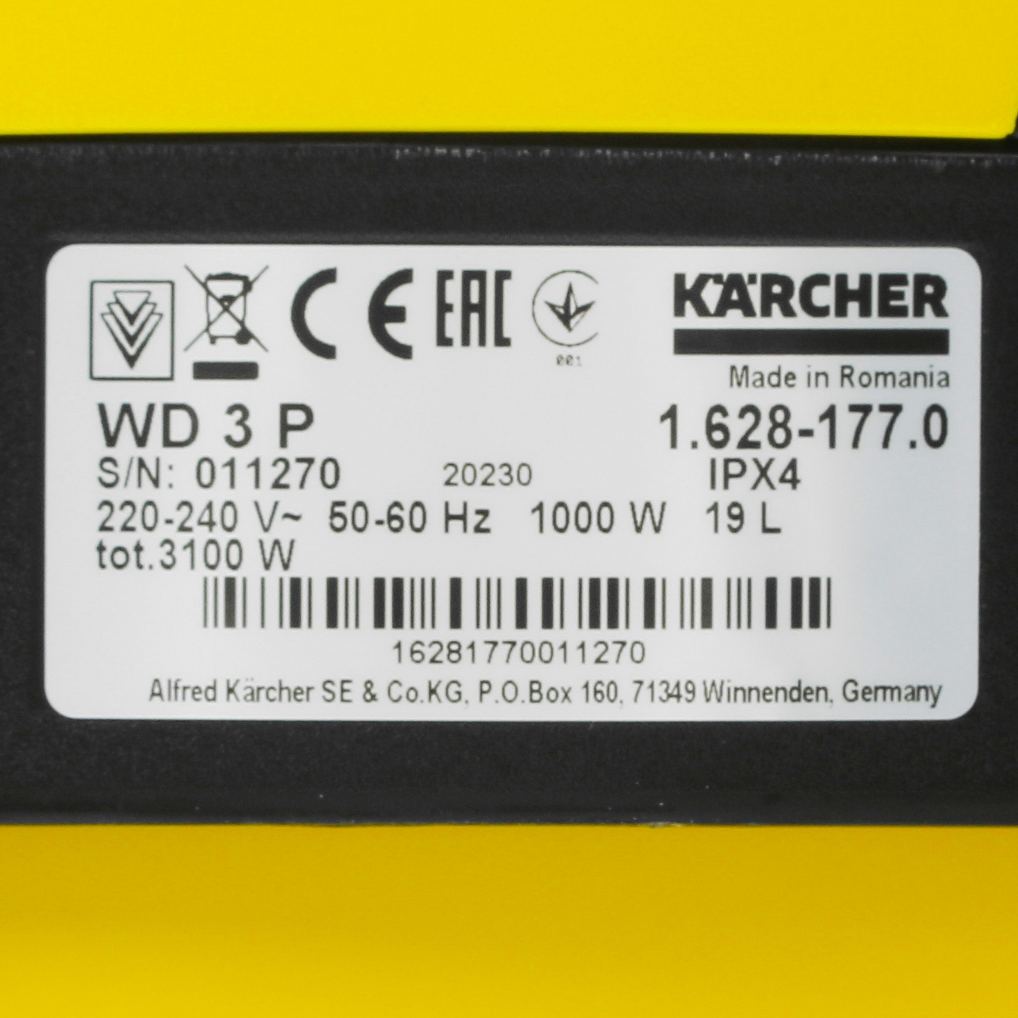 Хозяйственный пылесос  Karcher WD 3 P V-19/4/20 5355841 STDN-0013671 - Вид №5