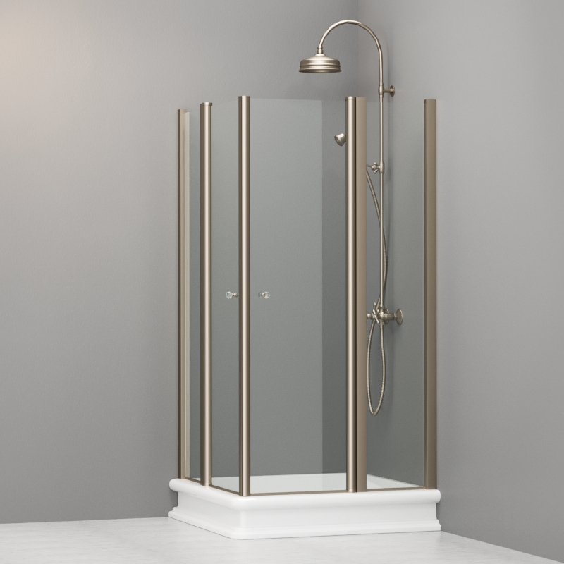 9148T3 Душевая кабинаDX/SX с двумя распашными дверьми и неподвижными элементами для душевого поддона квадрат 100x100, цвет Бронзовый Kerasan RETRO Италия 