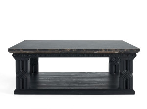 Деревянный квадратный журнальный столик с мраморной столешницей