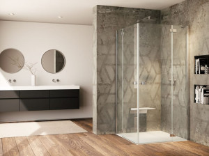 Стеклянная угловая душевая кабина с распашной дверью