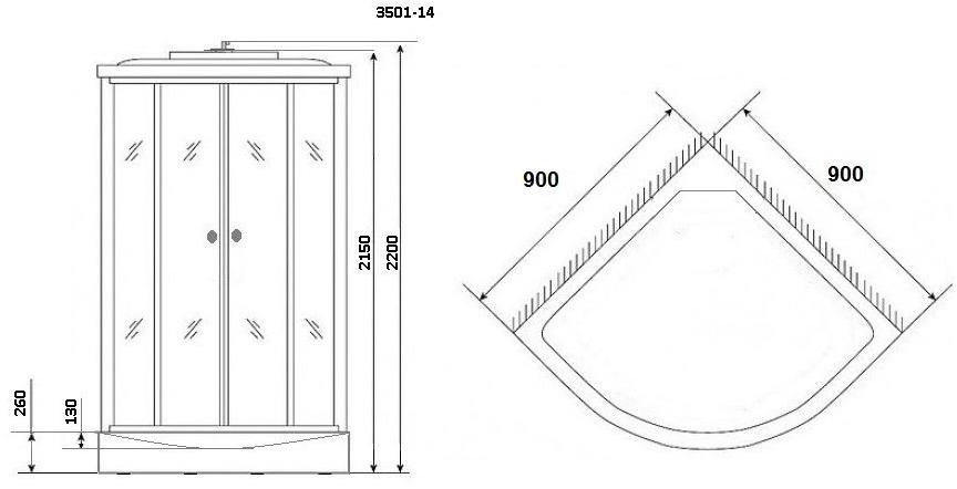 Душевая кабина NG- 3501-14 (900х900х2150) низкий поддон(26см) стекло ТОНИРОВАННОЕ Niagara Classic 35011434 - Вид №1