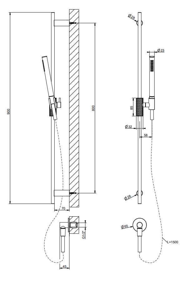Хромированный латунный стержень с ручным душем Gessi Habito ARCH-00066103 - Вид №1
