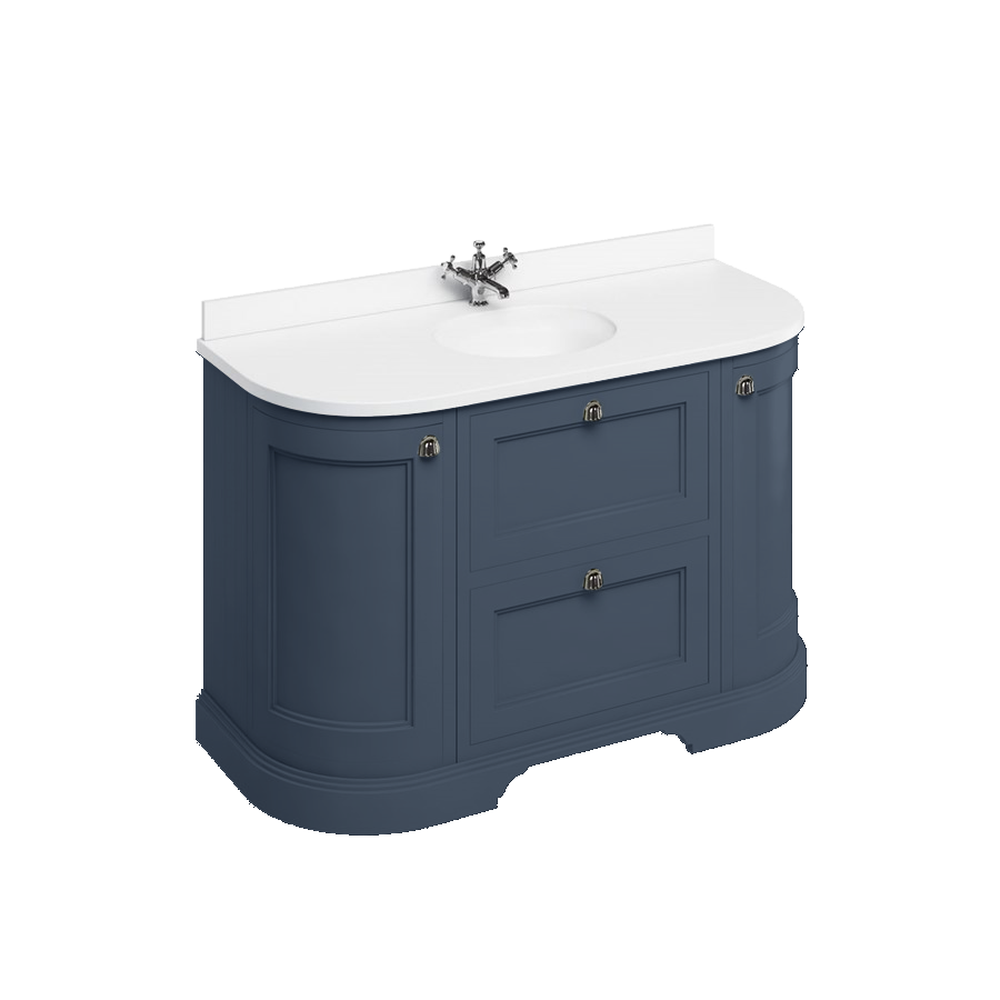 Burlington Отдельностоящий изогнутый блок 134 с белой столешницей, ящиками и встроенной белой раковиной Мэтт Уайт FC4W_BW13  - Вид №4