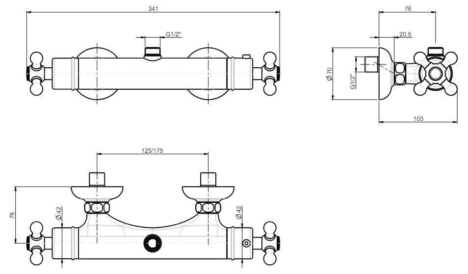 Наружный термостатический смеситель для душа с 2 отверстиями Rubinetterie Frattini Dedra ARCH-00117856 - Вид №3