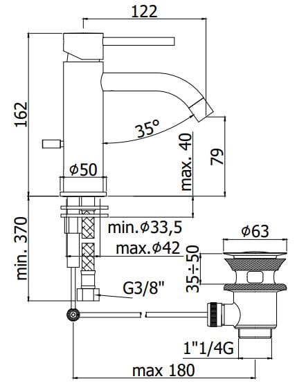 Смеситель для раковины с автоматическим сливом RUBINETTERIA PAFFONI Light ARCH-00026842 - Вид №2