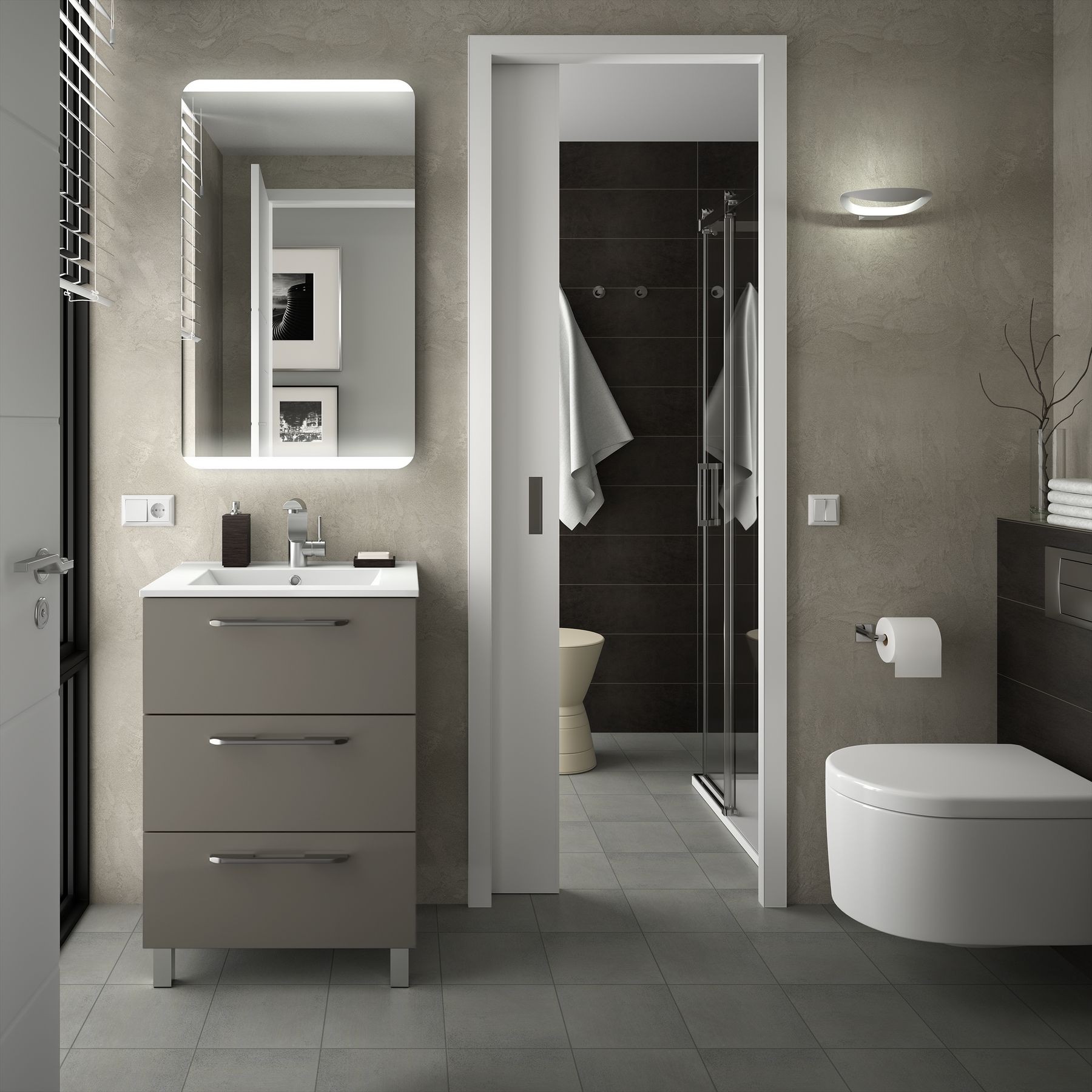 23245 SALGAR Мебель для умывальника FUSSION CHROME 600 3 ящика GLOSS TAUPE 598 x 868 x 450 мм Глянцево-серо-коричневый