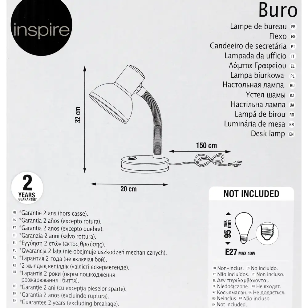 Настольная лампа Inspire Buro E27x40 Вт цвет белый 81956471 STLM-2169368  - Вид №6