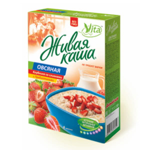Живая каша овсяная клубника со сливками Vita 210 г