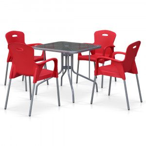 TL80x80/XRF065BR-Red 4Pcs Комплект мебели для кафе TL80x80/XRF065BR-Red (4+1) Afina