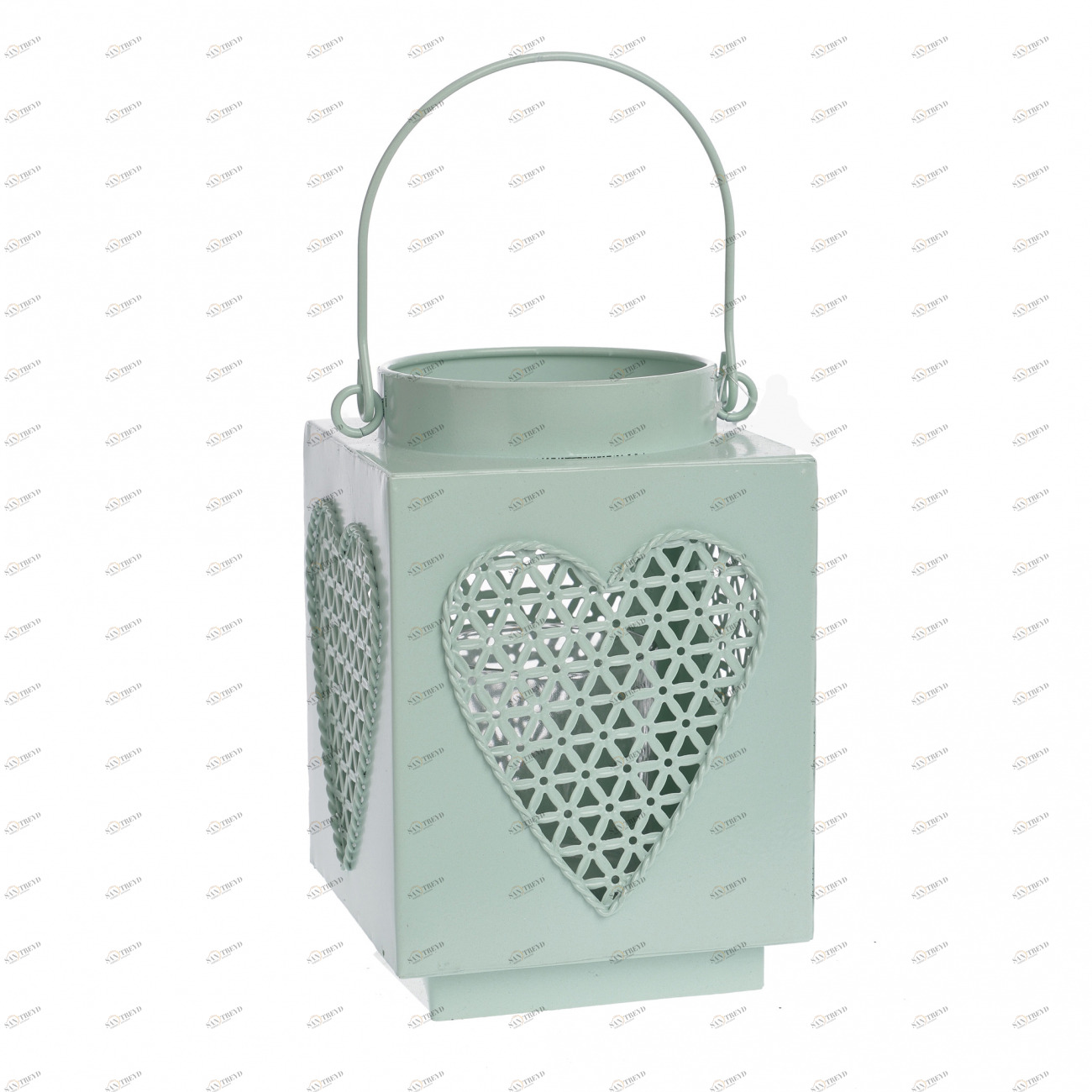 Подсвечник-фонарь металлический с ручкой зеленый "Сердце" TO4ROOMS  212469 Голубой 
