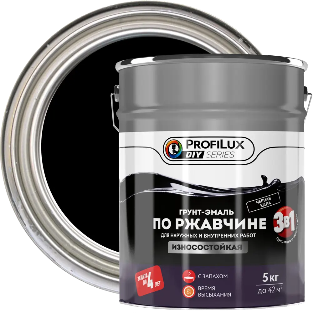 PROFILUX DIY Грунт-эмаль 3 в 1 для металла, черная полуматовая 5 кг 82860794 STLM-0037270