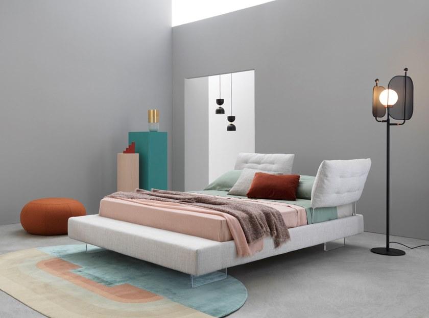 Saba Italia Двуспальная кровать с обивкой из ткани Limes sun-id-1504063 - Вид №2