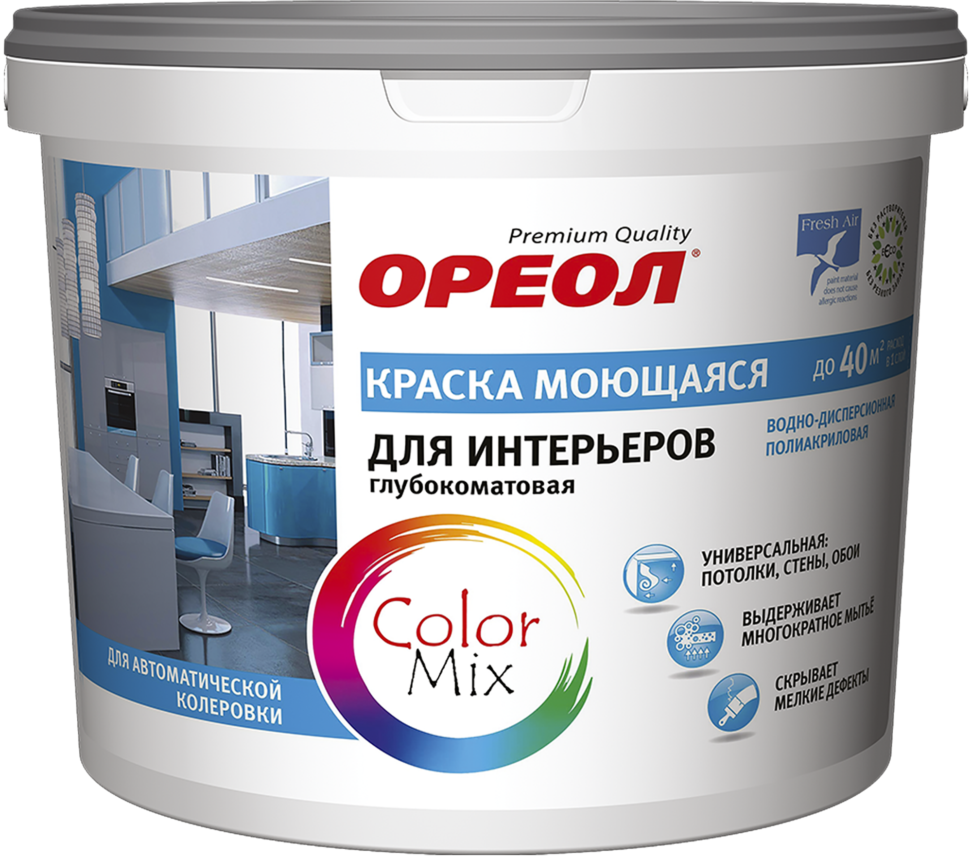 Краска интерьерная моющаяся ОРЕОЛ матовая база С 9 л 84439914 STLM-0050122 - Вид №1