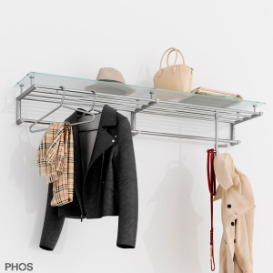 G18-1400G Навесной шкаф g18, широкий, с 5 платяными штангами и полкой для головных уборов из матового стекла - ширина 145 см PHOS