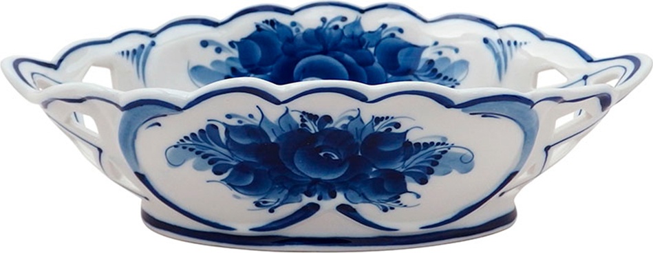 10612897 Гжельский фарфоровый завод Конфетница овальная "Черемуха" Фарфор, Керамика 