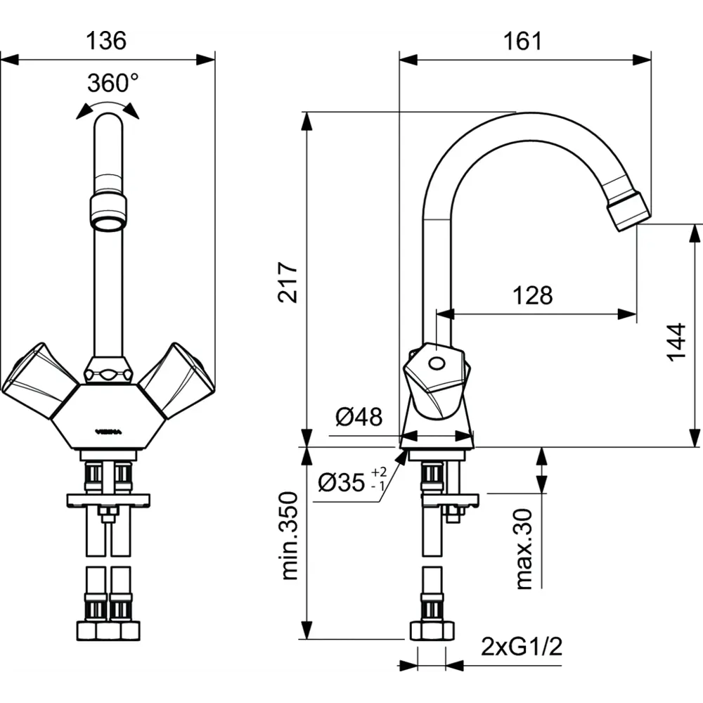 Смеситель для раковины Vidima Element двухвентильный цвет хром STLM-2109178 - Вид №4