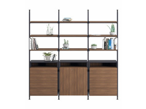 Окрашенный металлический книжный шкаф с креплением пол-потолок с ящиками