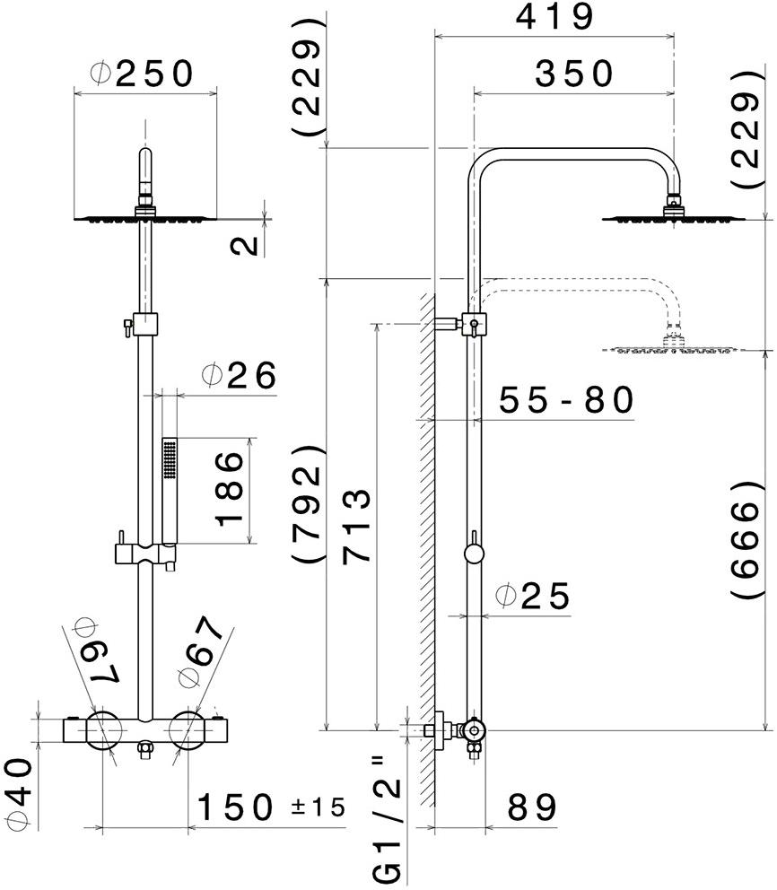 newform Термостатическая душевая стойка с переключателем и ручным душем Wellness 61157 - Вид №2